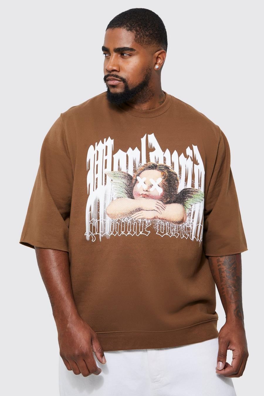 Plus Oversize Sweatshirt mit Angel Eyes Print, Chocolate brown