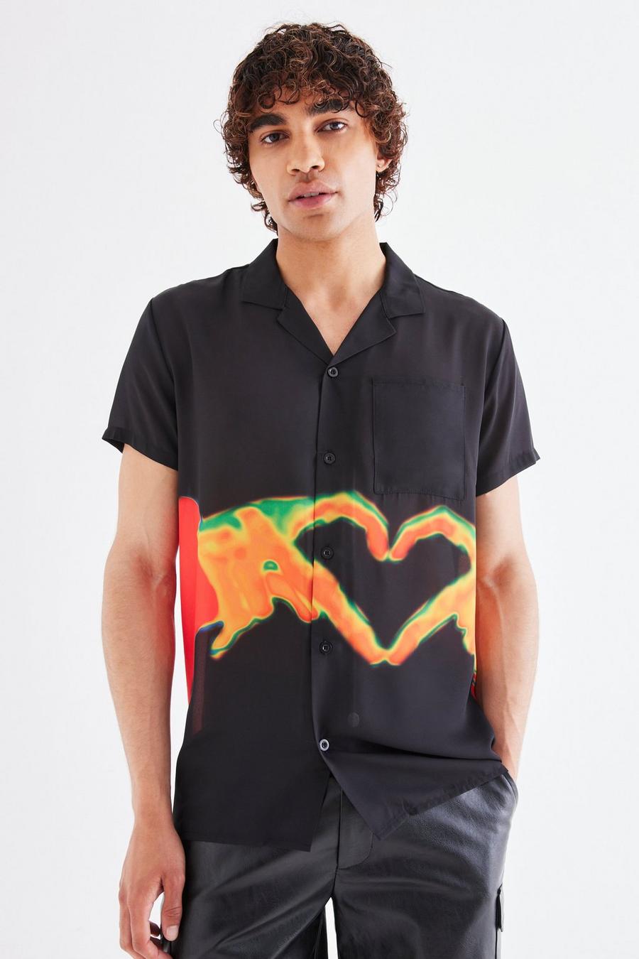 Black Short Sleeve Crepe Heart Pride Shirt  image number 1