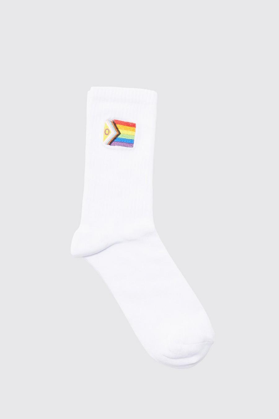 White Pride Inclusive Flag Embroidered Socks image number 1
