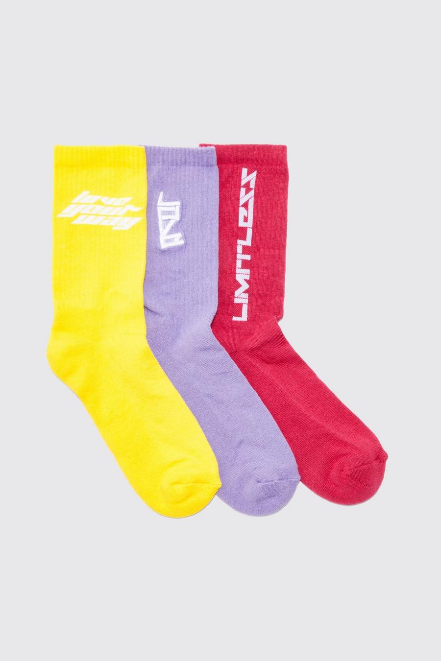 Multi 3 Pack Love Embroidered Pride Socks