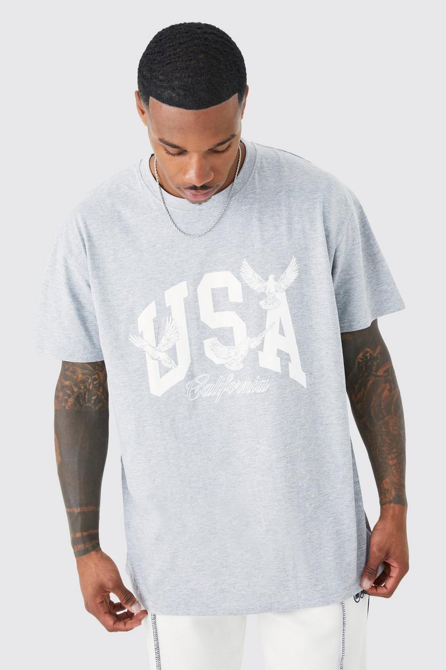 Oversize T-Shirt mit USA-Print, Grey marl image number 1