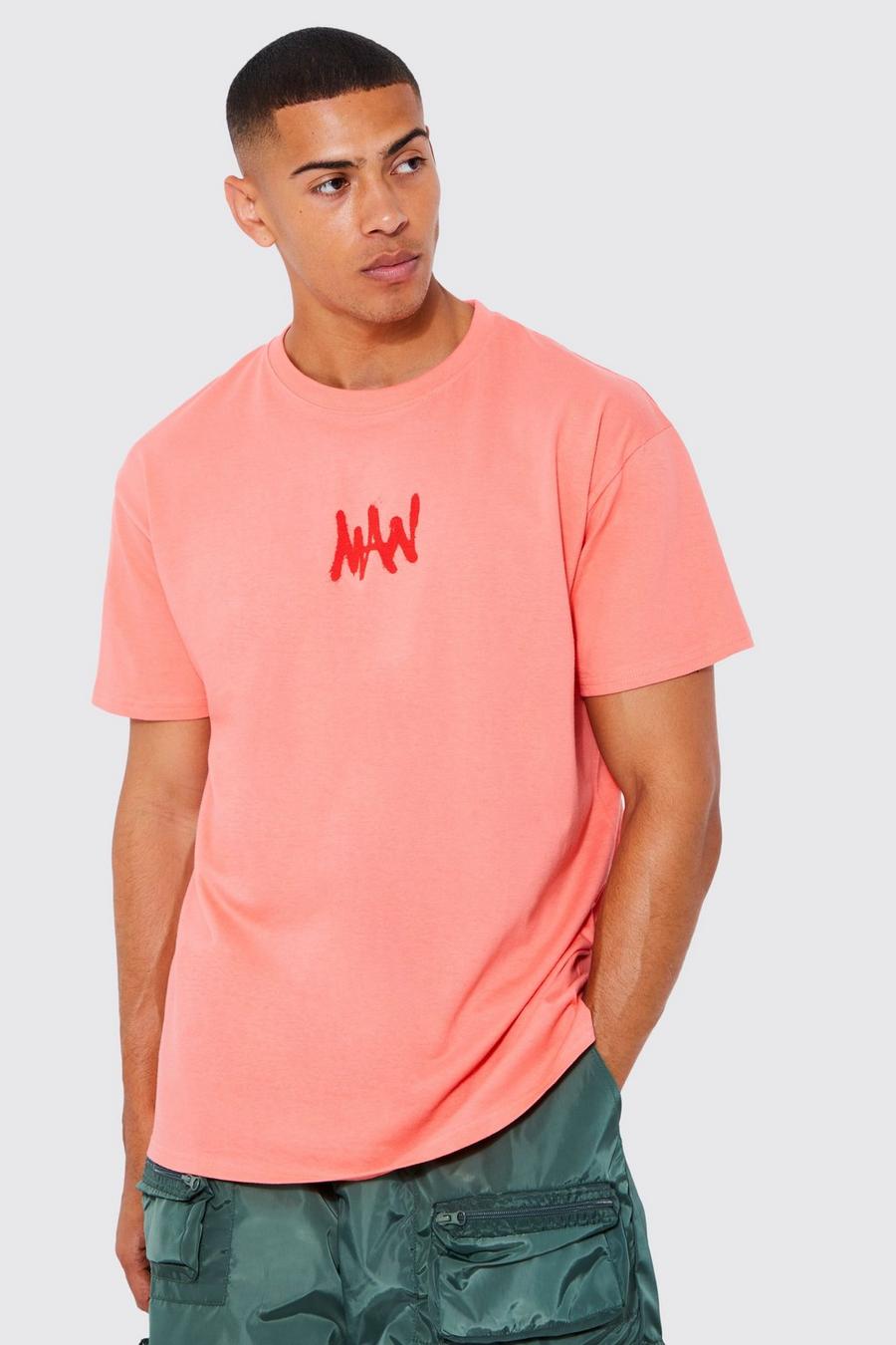 Oversize T-Shirt mit Graffiti Man-Print, Coral rose