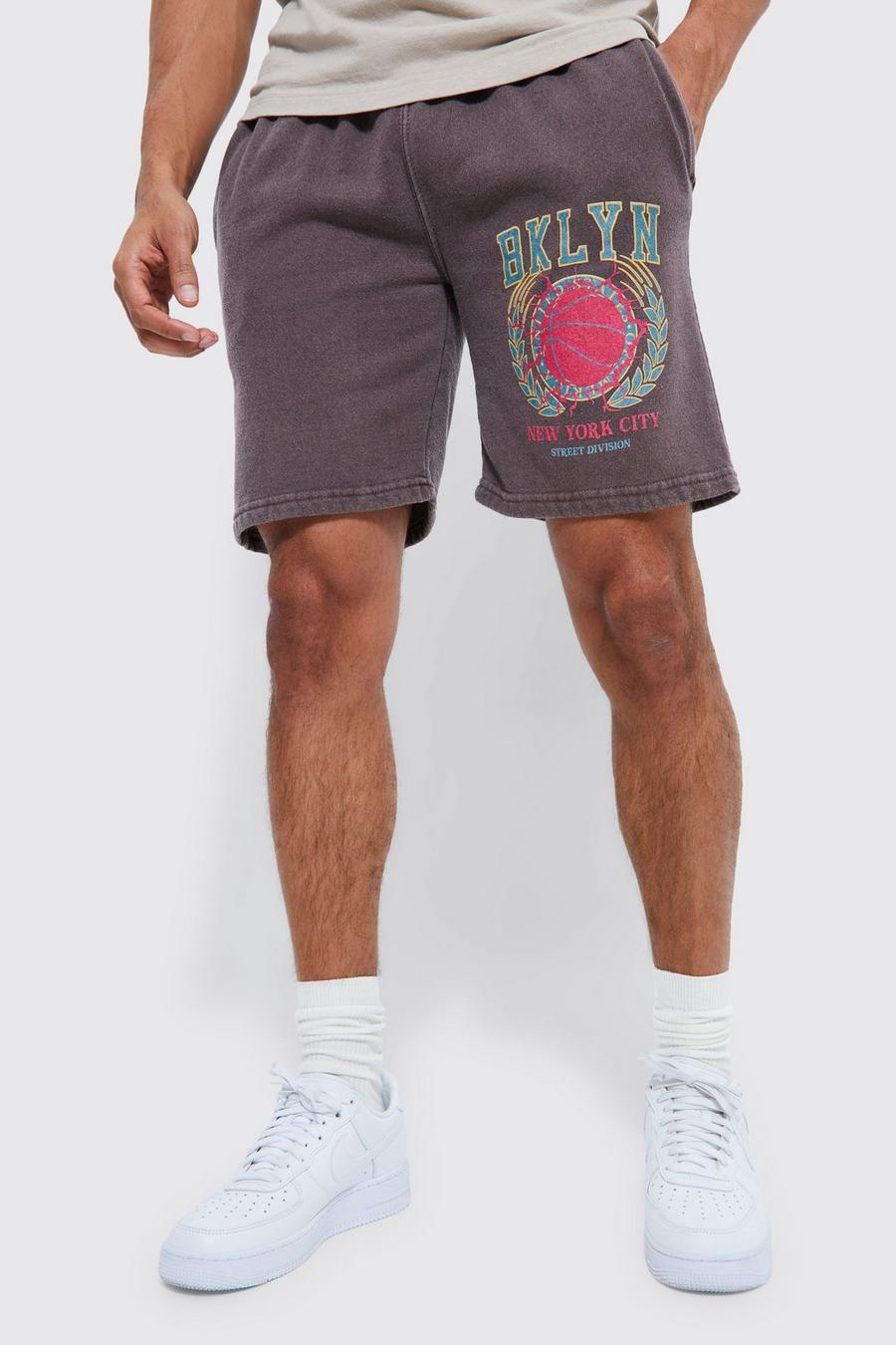 Slim-Fit Jersey-Shorts mit Brooklyn-Print, Chocolate image number 1