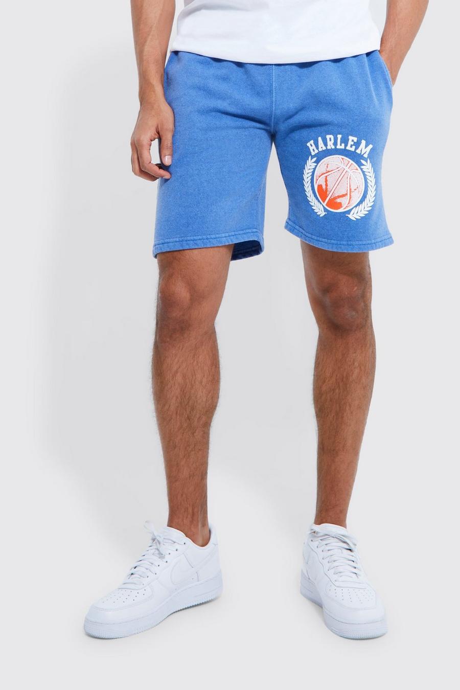 Pantaloncini Slim Fit sovratinti in jersey con grafica da basket, Navy blu oltremare image number 1