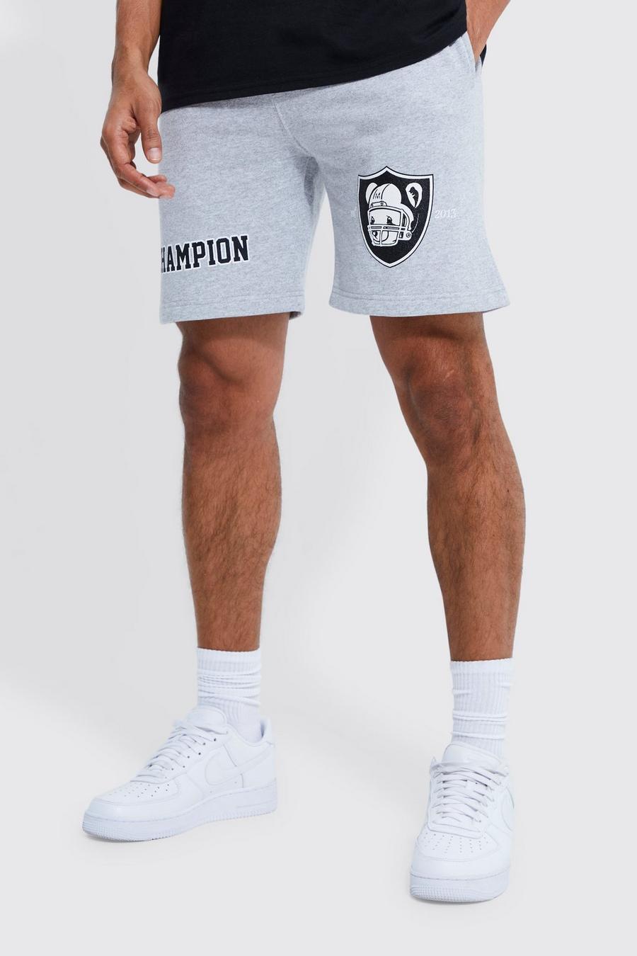 Grey marl Slim Champion Teddy Graphic Jersey Short