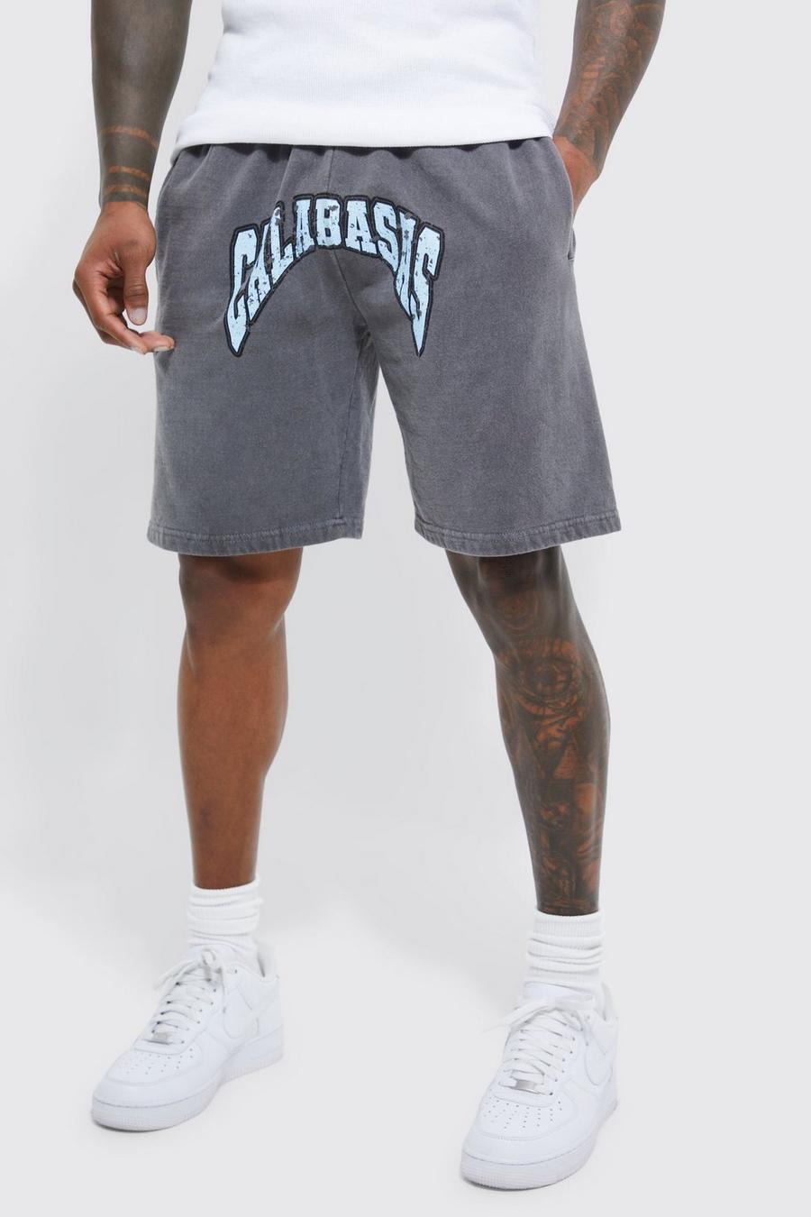 Slim-Fit Jersey-Shorts mit Calabasas-Print, Charcoal grau
