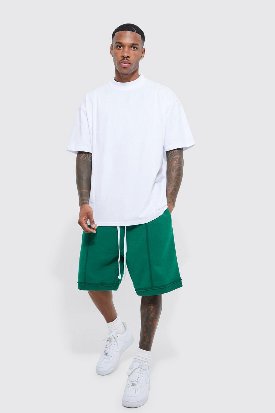 Oversized T-shirt & Dropped Crotch Short Set , Green verde