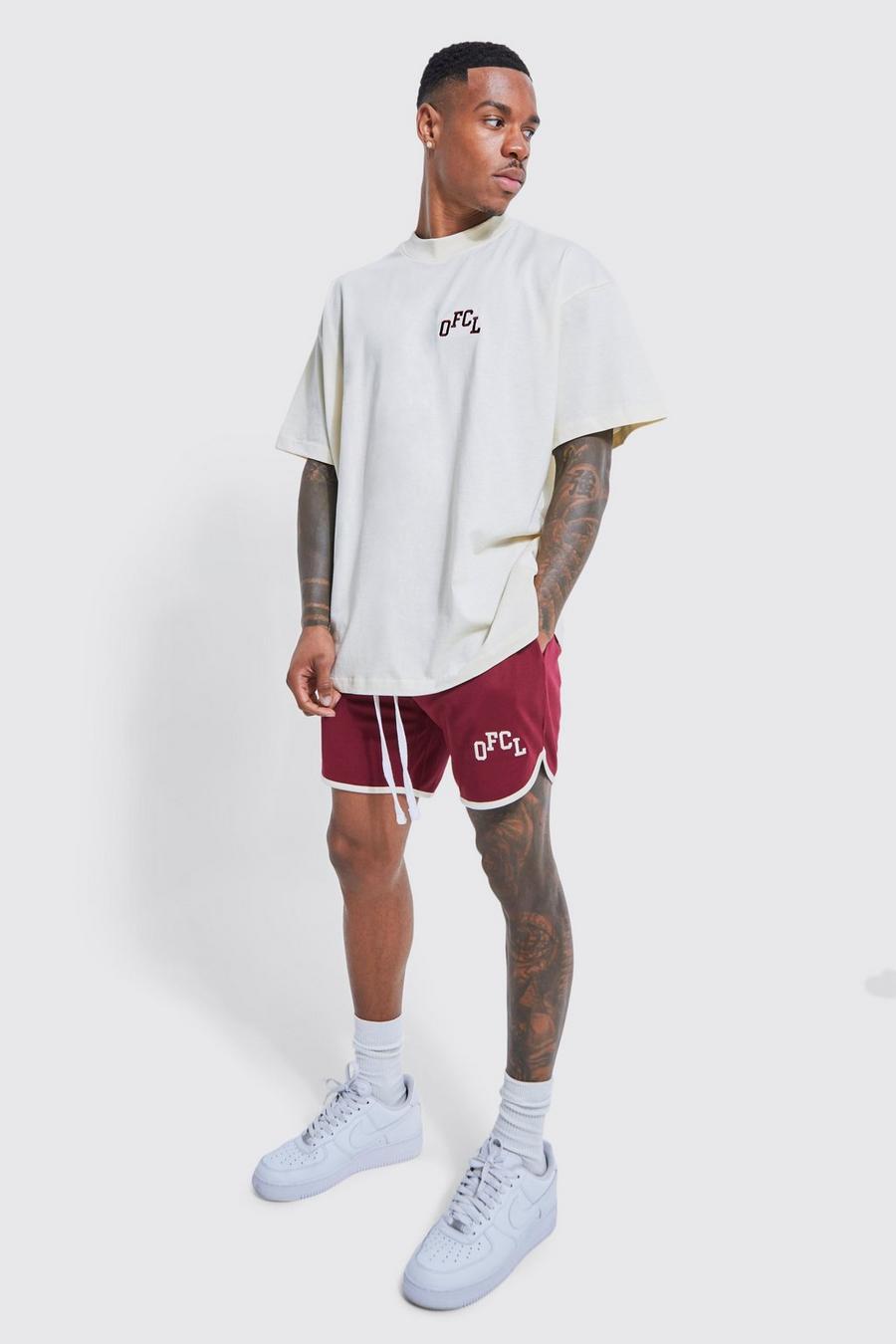 Oversize Ofcl T-Shirt & Mesh-Shorts, Burgundy image number 1