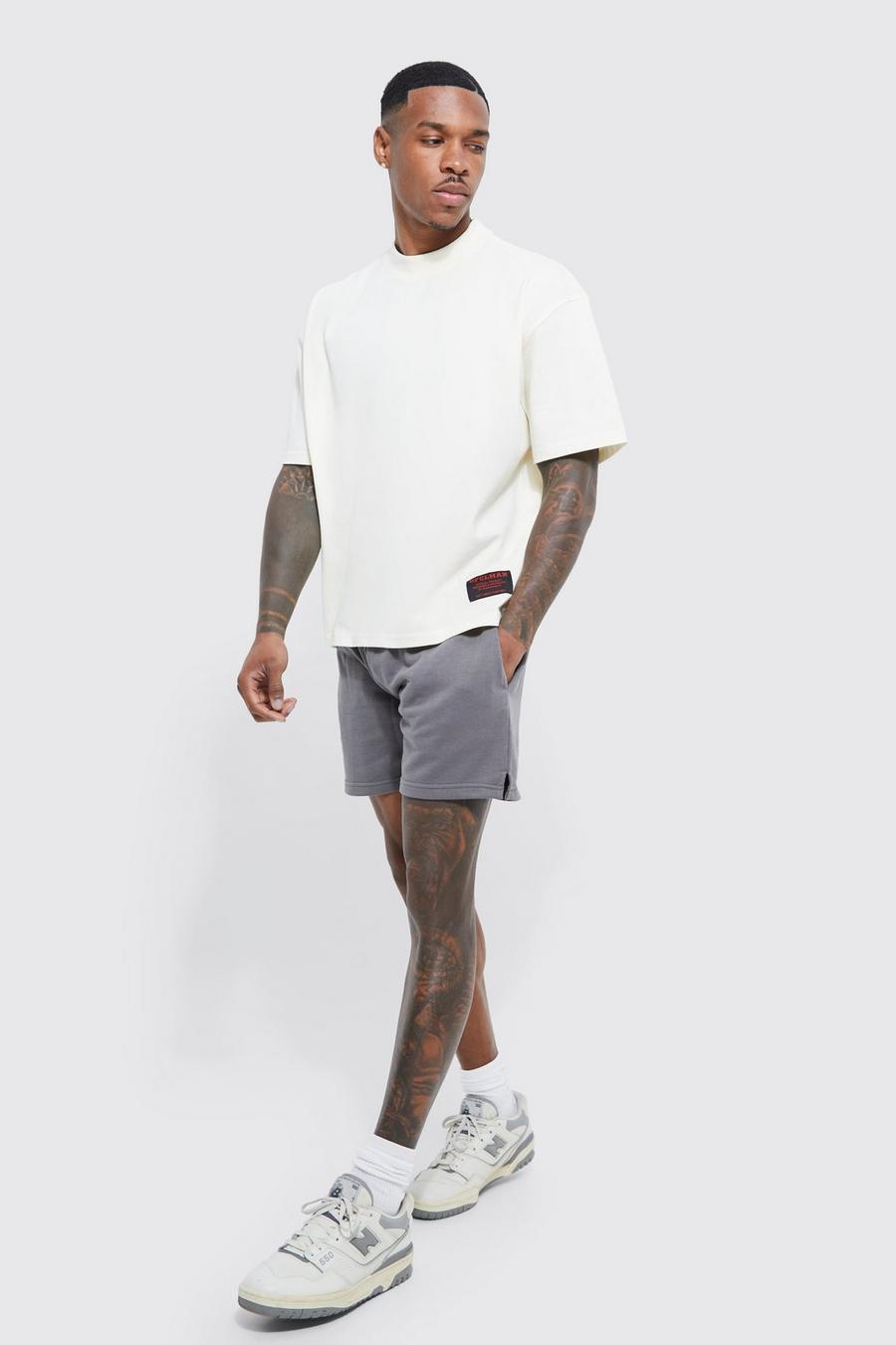 Charcoal gris Oversized Boxy Ofcl T-shirt & Boxing Short Set