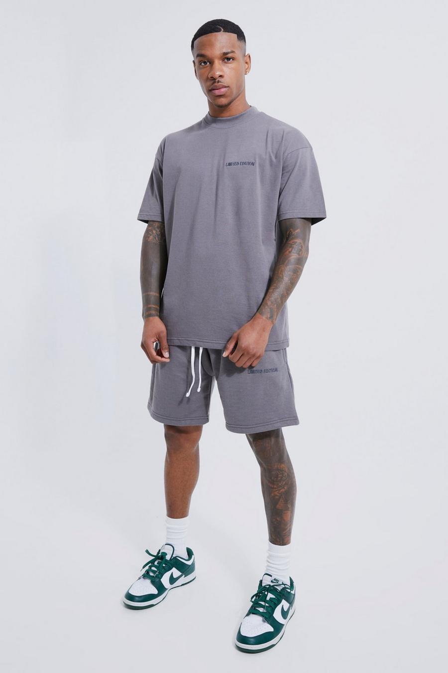 Charcoal Oversized Lmtd T-shirt & Gusset Crotch Short Set image number 1