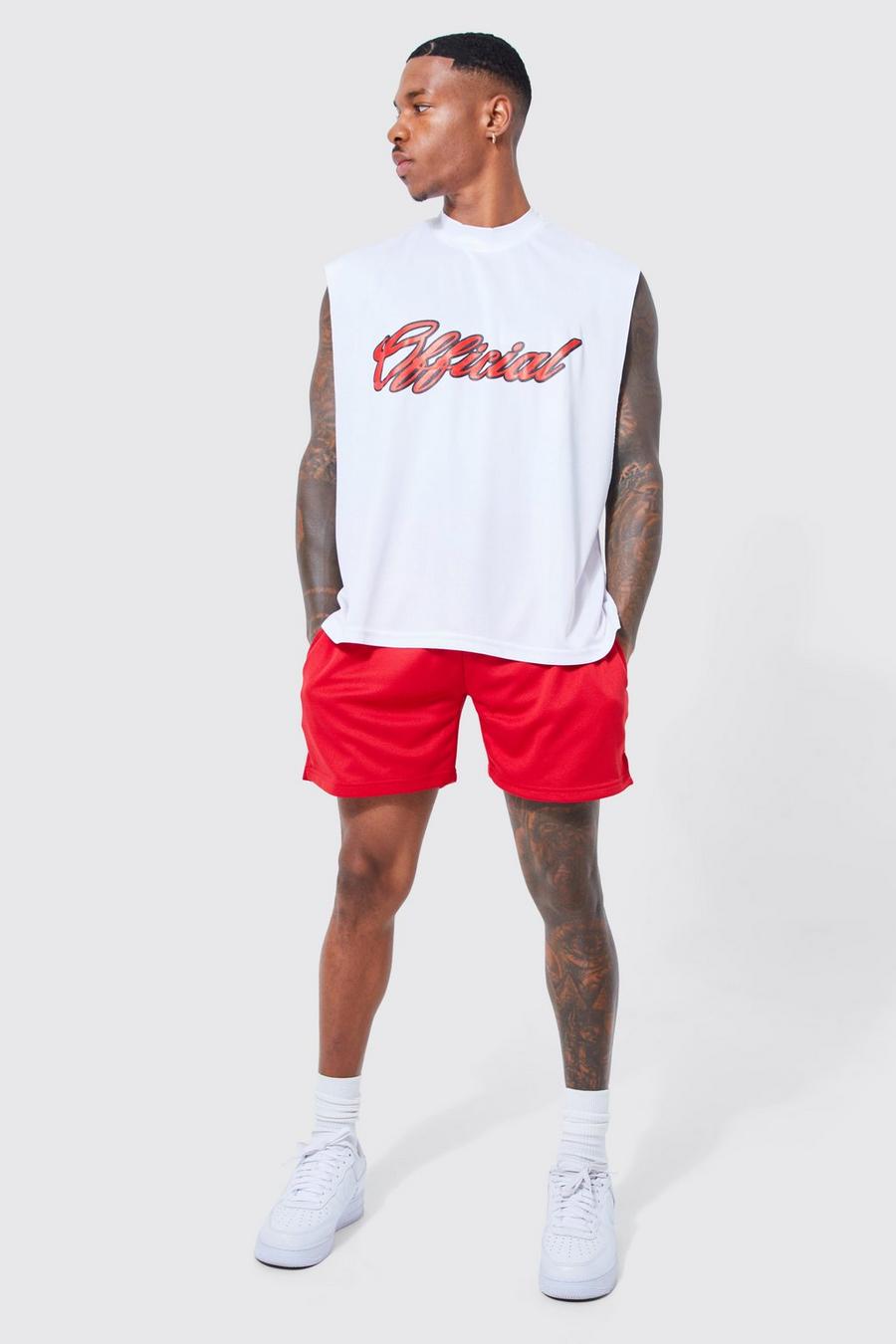 Oversized Ofcl Tank & Mesh Boxing Short Set, Red rosso