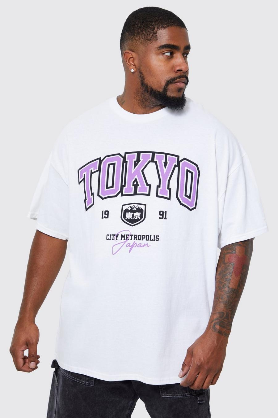 Camiseta Plus con estampado universitario de Tokyo, White image number 1