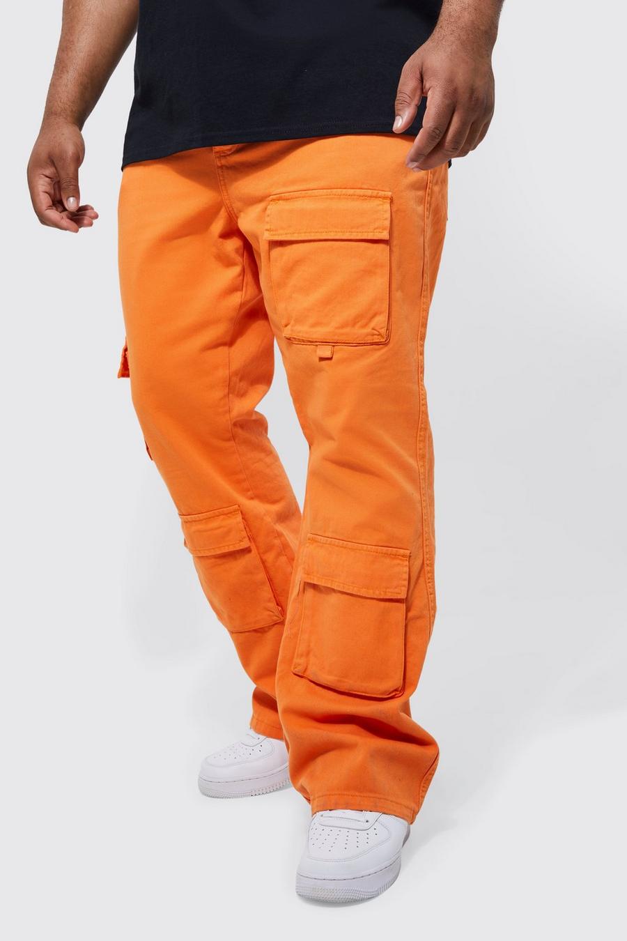 Plus Fixed Waist Slim Flare Cargo Trouser, Orange naranja