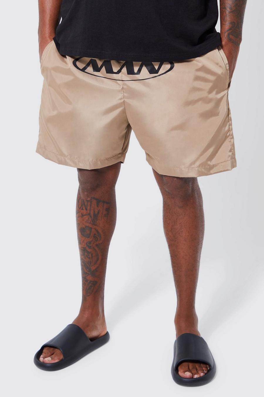 Pantaloncini Plus Size elasticizzati in vita con logo e fermacorde, Stone beige image number 1