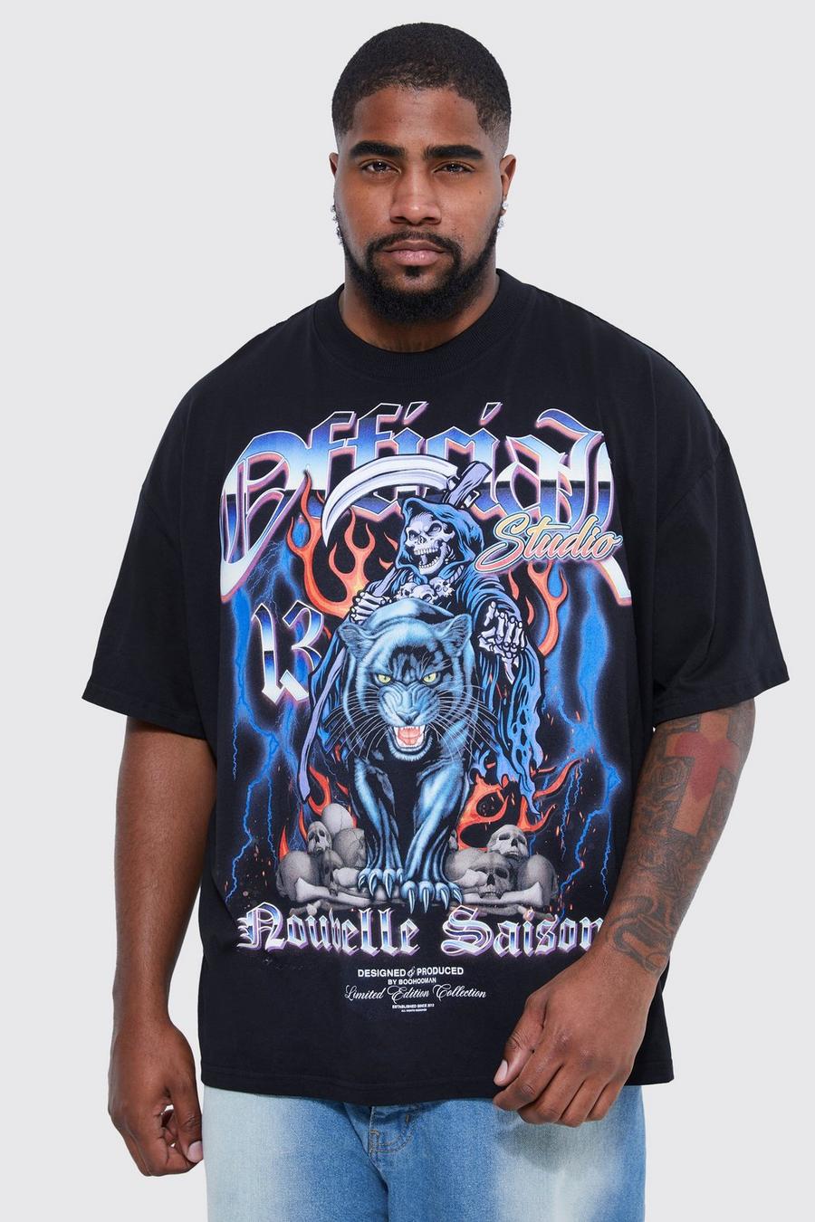 Black Plus Oversized Panther Graphic T-shirt image number 1