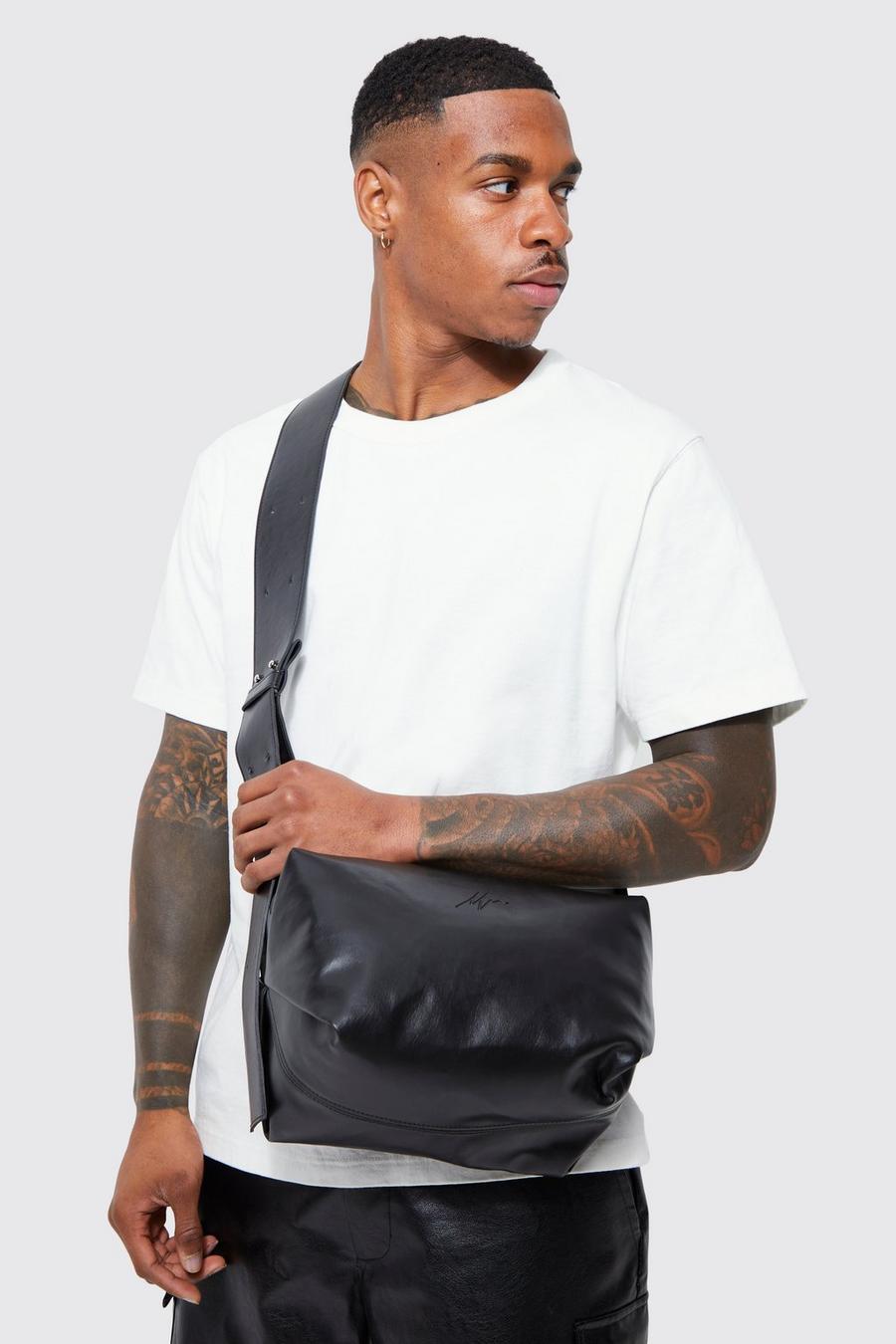 Black nero Man Faux Leather Cross Body Box Bag