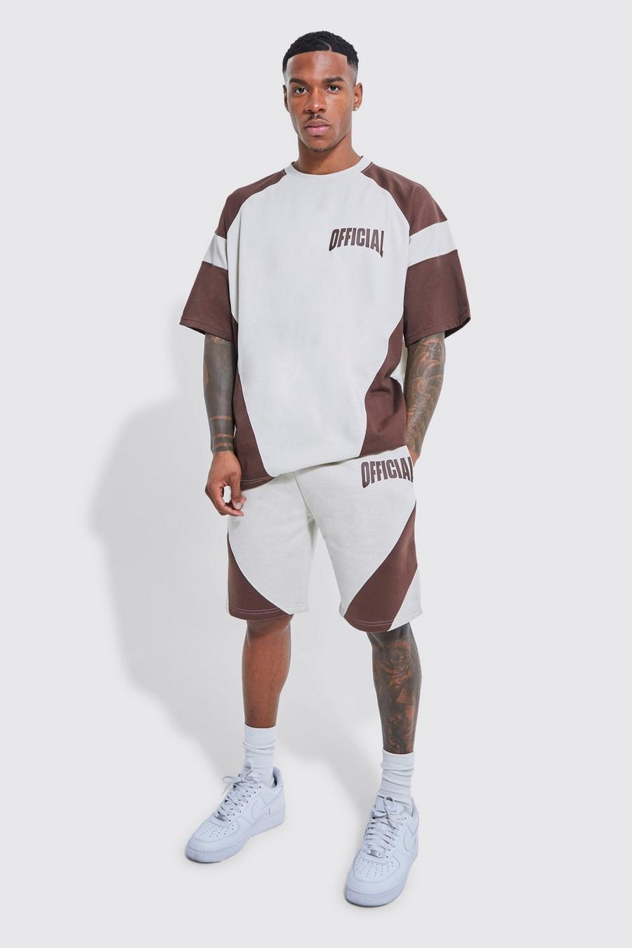 Oversized Ofcl Colour Block T-shirt & Short Set , Ecru blanco