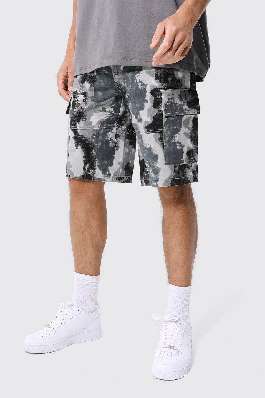 Black Tall Fixed Relaxed Camo Cargo Detail Short image number 1