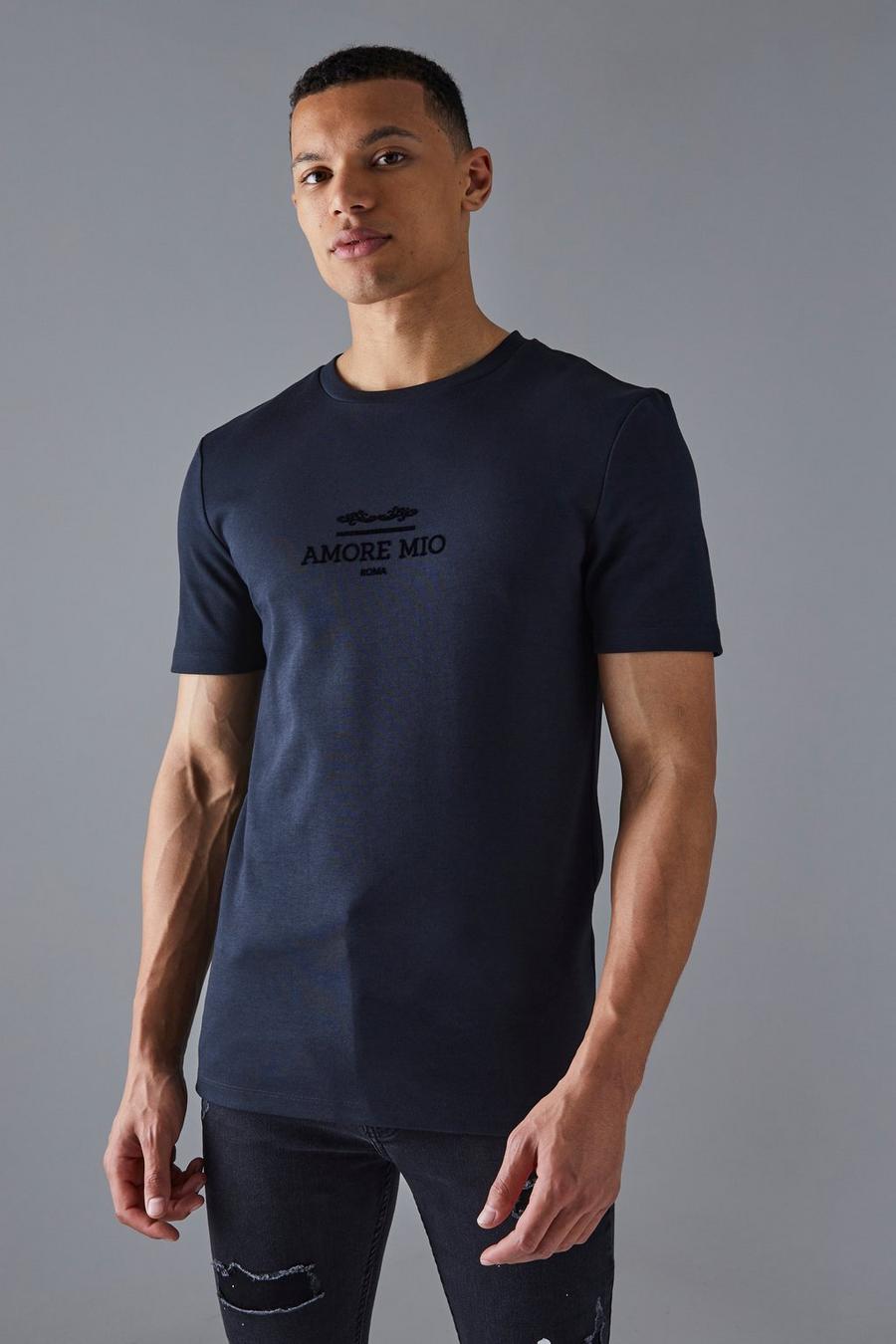 Black Tall Muscle Fit Amore Flock Print T-shirt