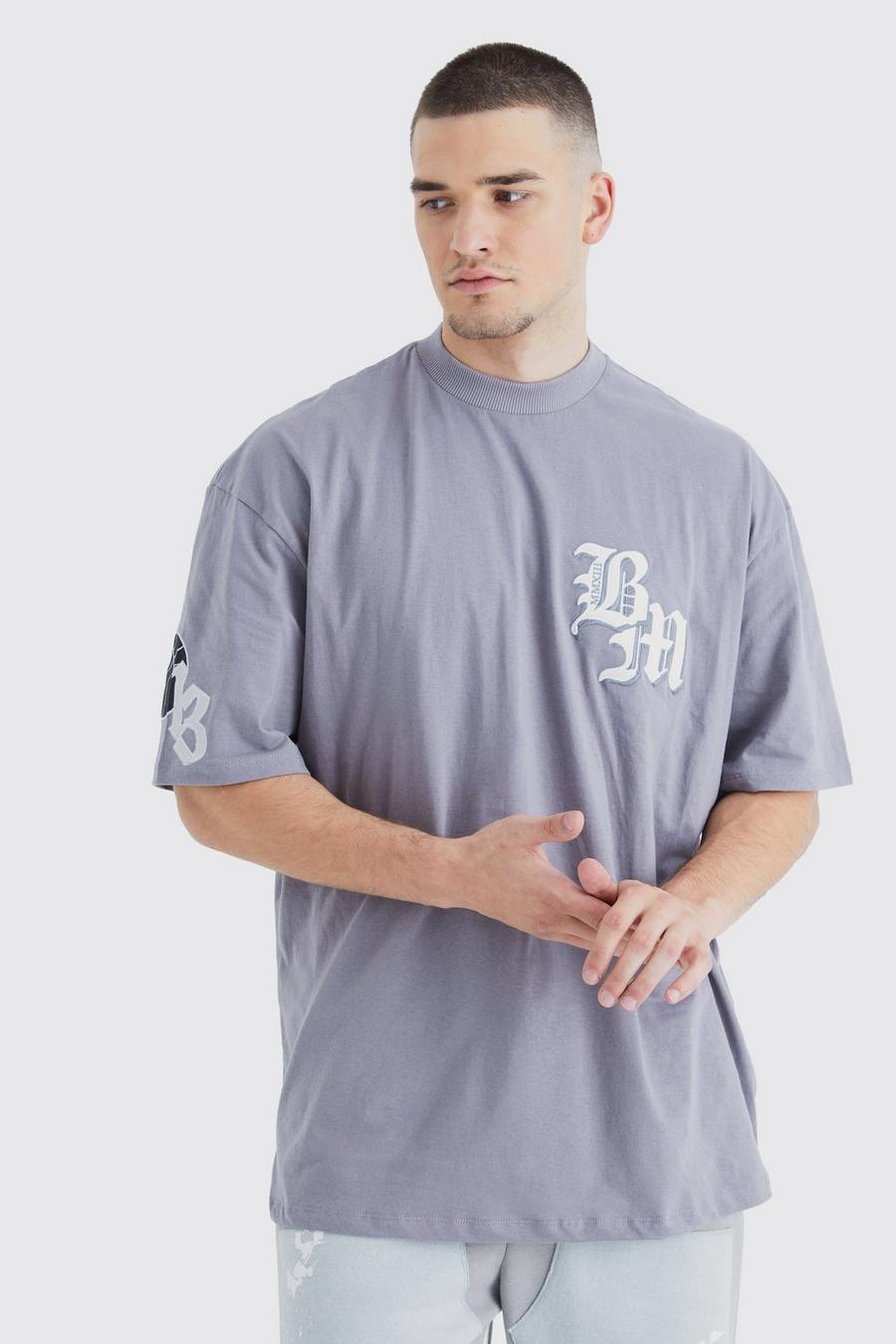 T-shirt Tall oversize Limited con testo in rilievo, Dark grey image number 1