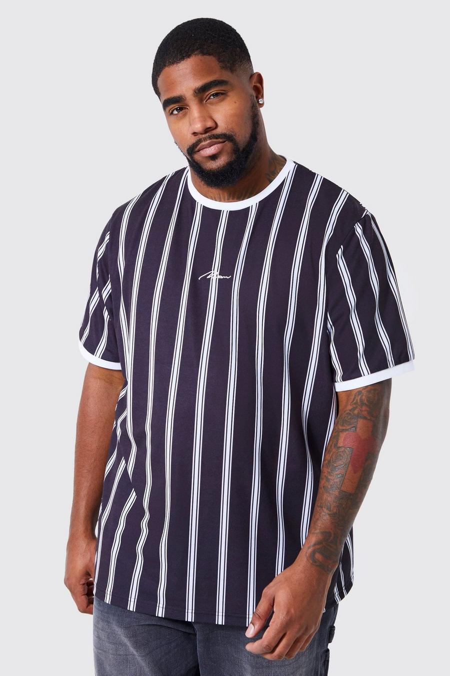 Black Plus Man Signature Stripe Ringer T-shirt t-shirt image number 1