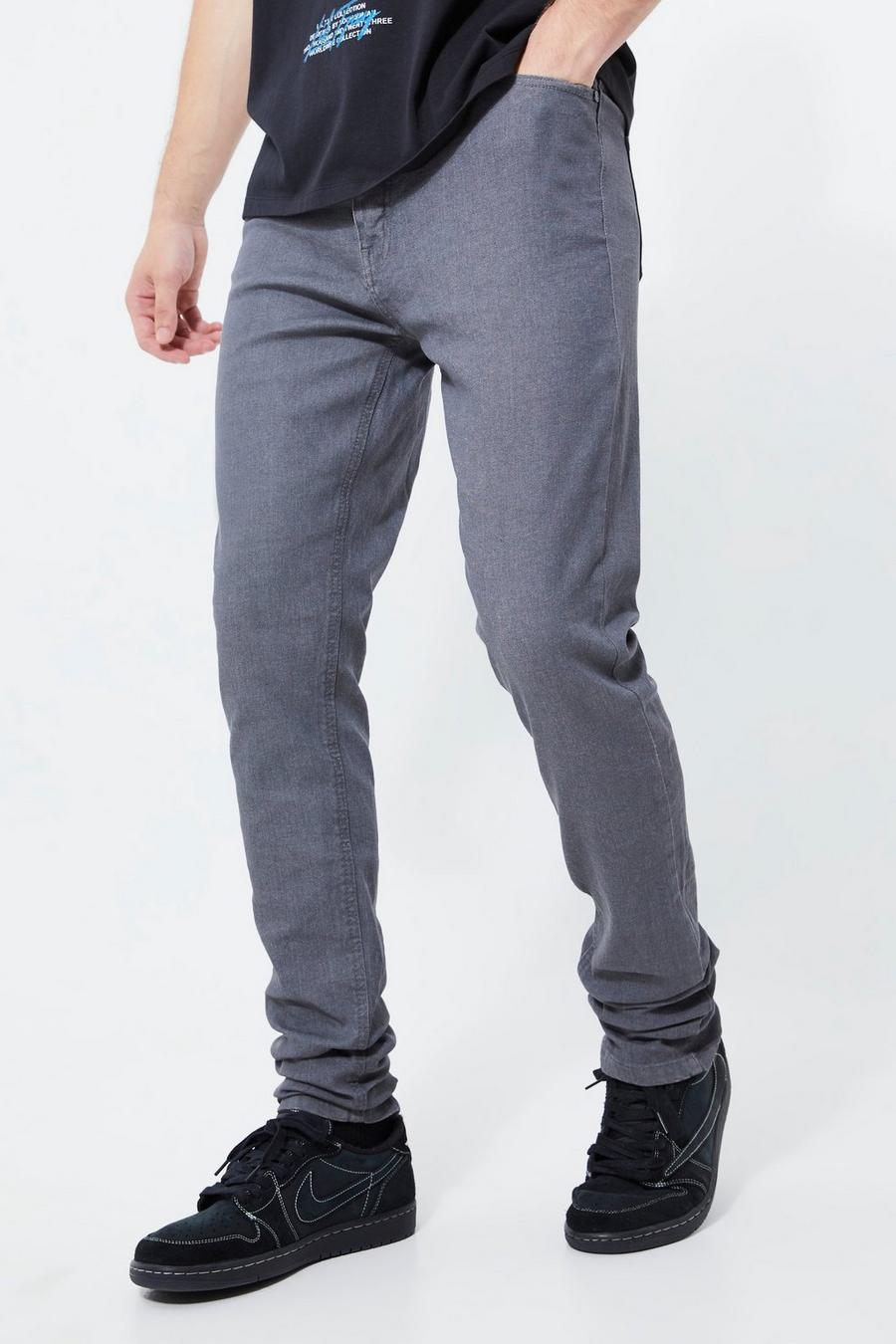 Grey grau Tall Skinny Stacked Zip Gusset Coated Jean