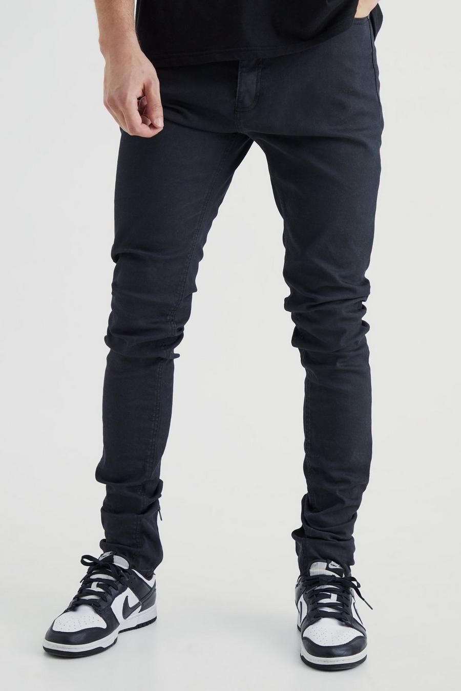 Black negro Tall Skinny Stacked Zip Gusset Coated Jean