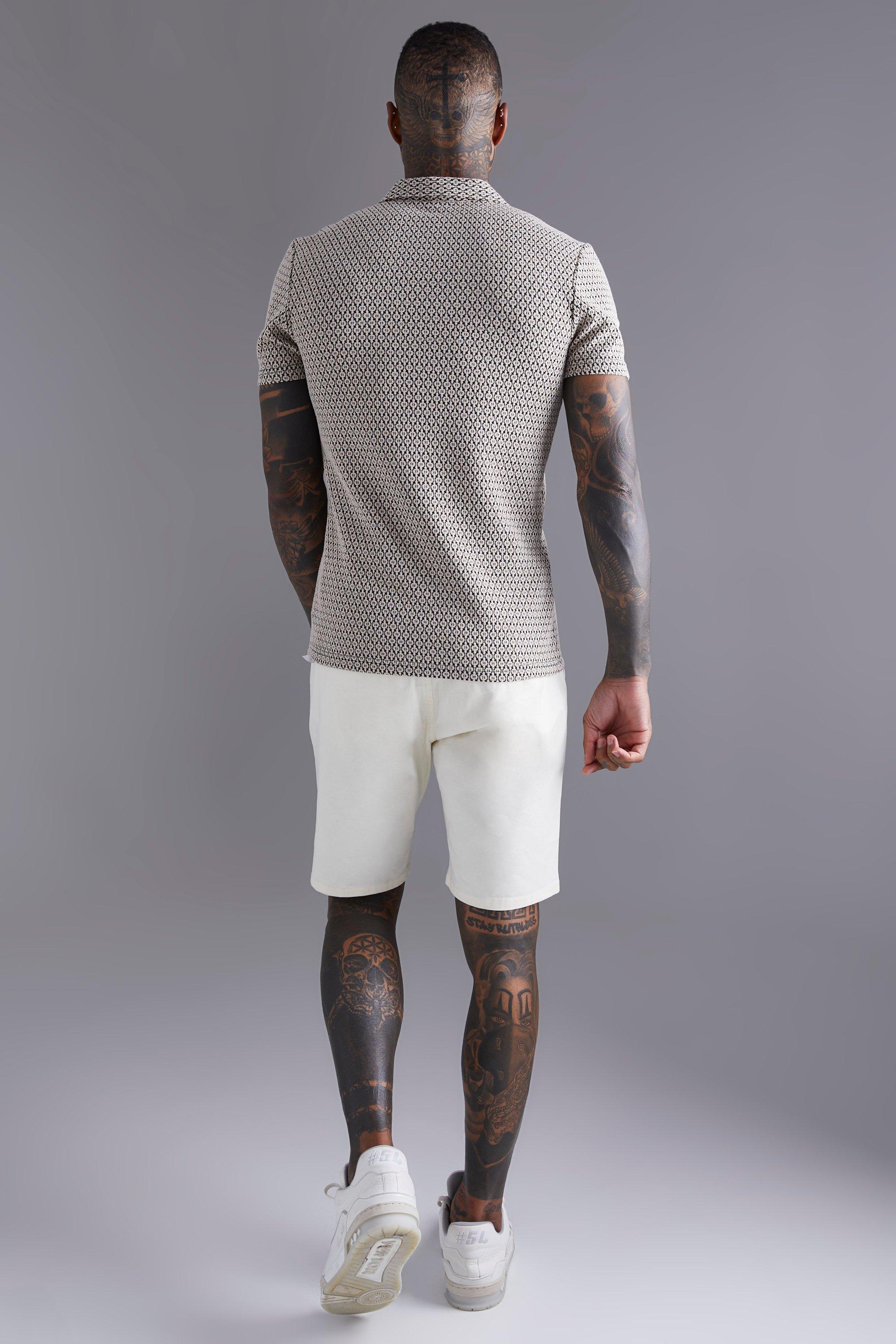 Men's Short Sleeve Muscle Mini Geo Shirt | Boohoo UK