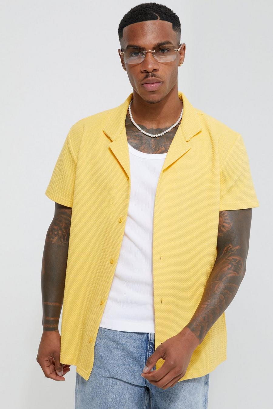 Short Sleeve Perforated Texture Jersey Shirt, Yellow giallo image number 1
