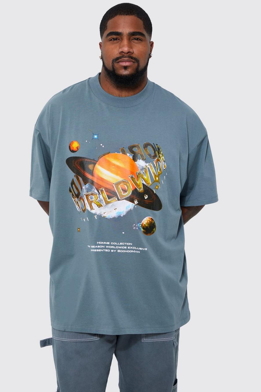 Plus Oversize T-Shirt mit Print, Slate blue image number 1