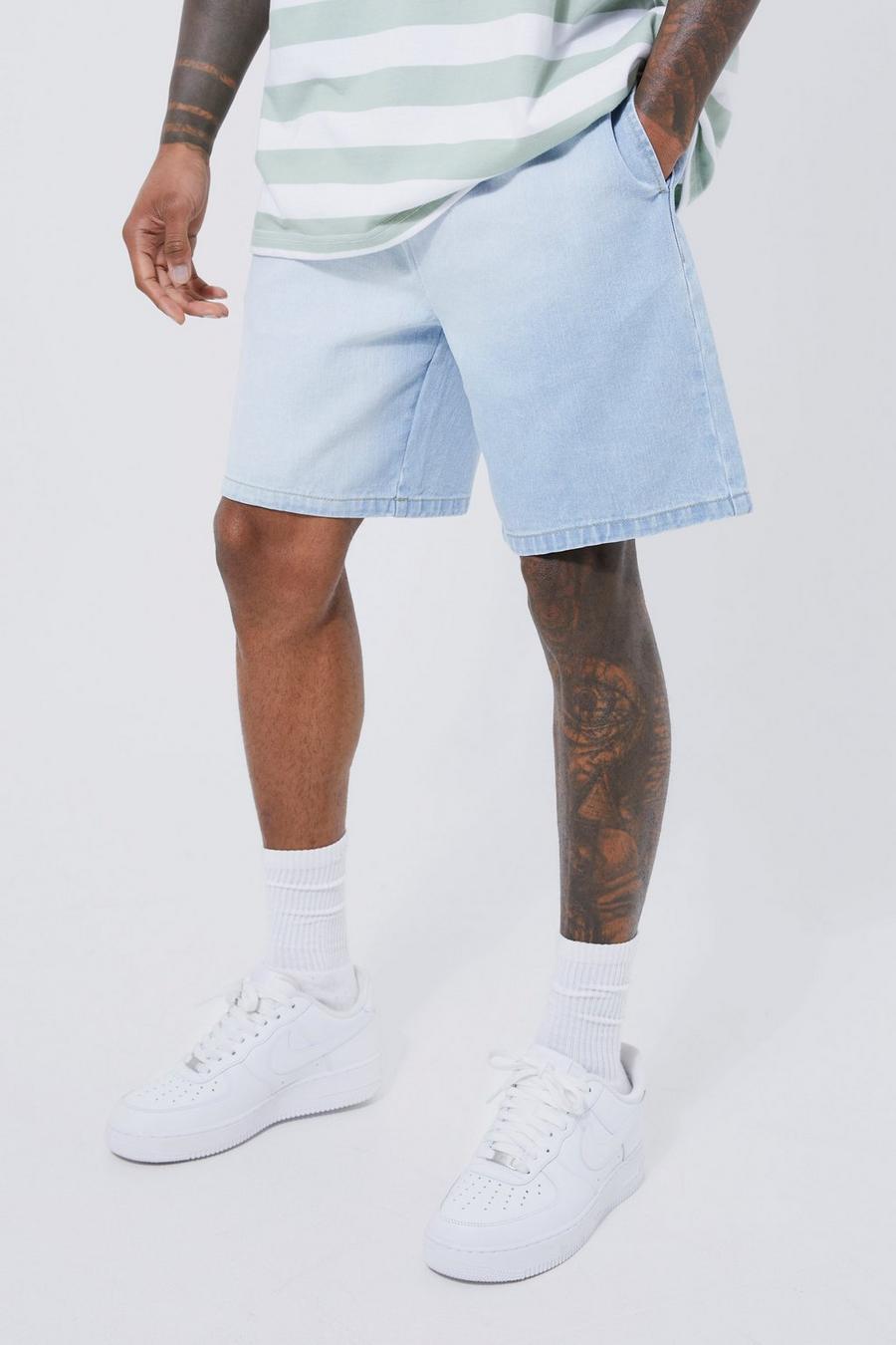 Light blue Relaxed Fit Bleached Denim Shorts image number 1