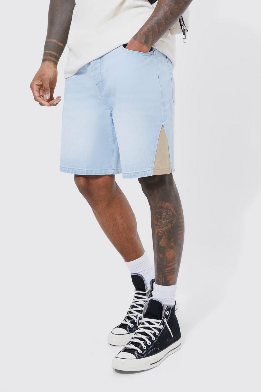 Ice blue Relaxed Rigid Camo Gusset Denim Shorts image number 1