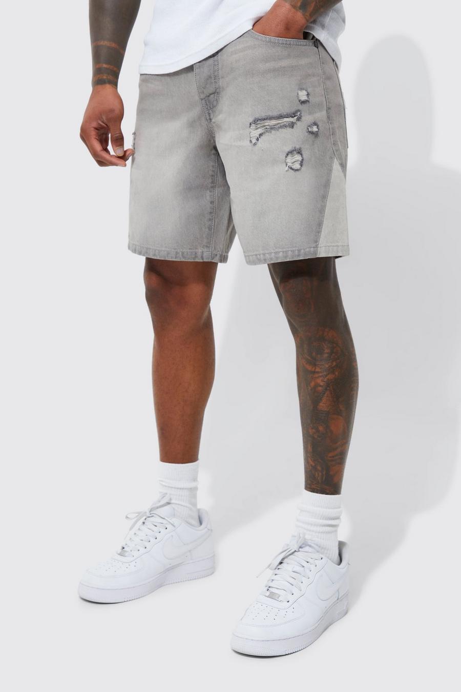Light grey Slim Panel Distressed Denim Shorts image number 1