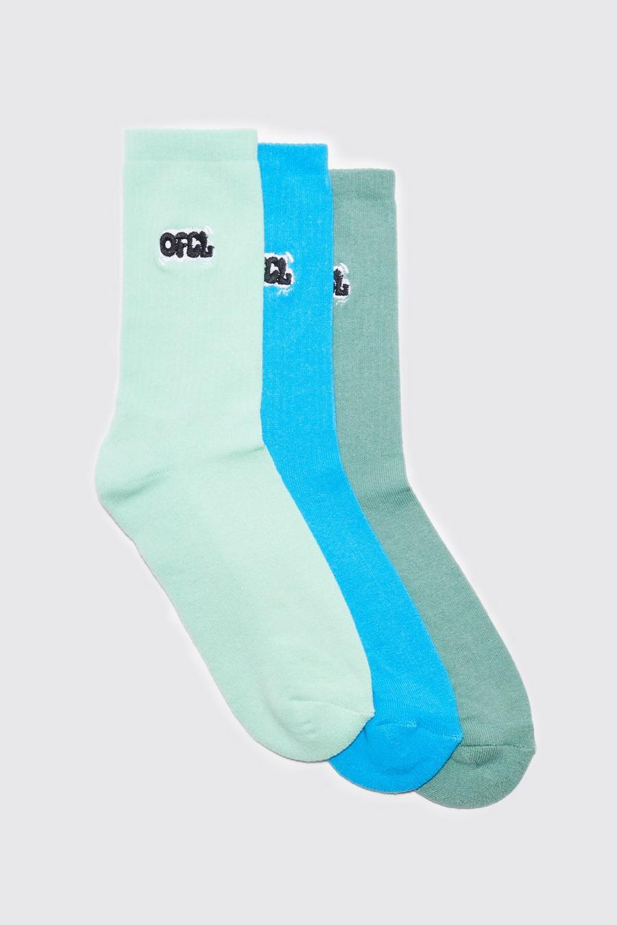 Blue 3 Pack Ofcl Embroidered Socks