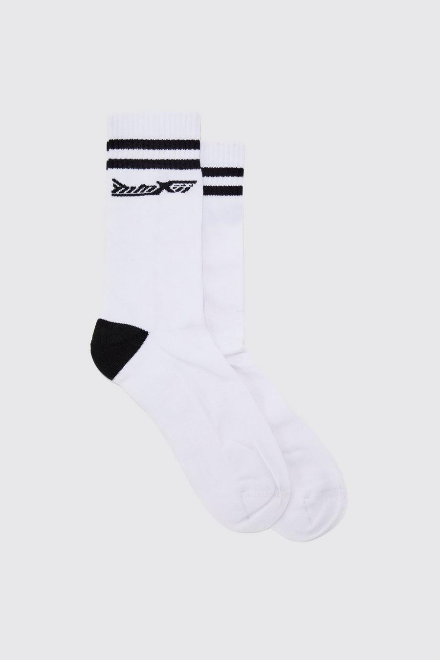 White Intarsia Logo Sports Socks