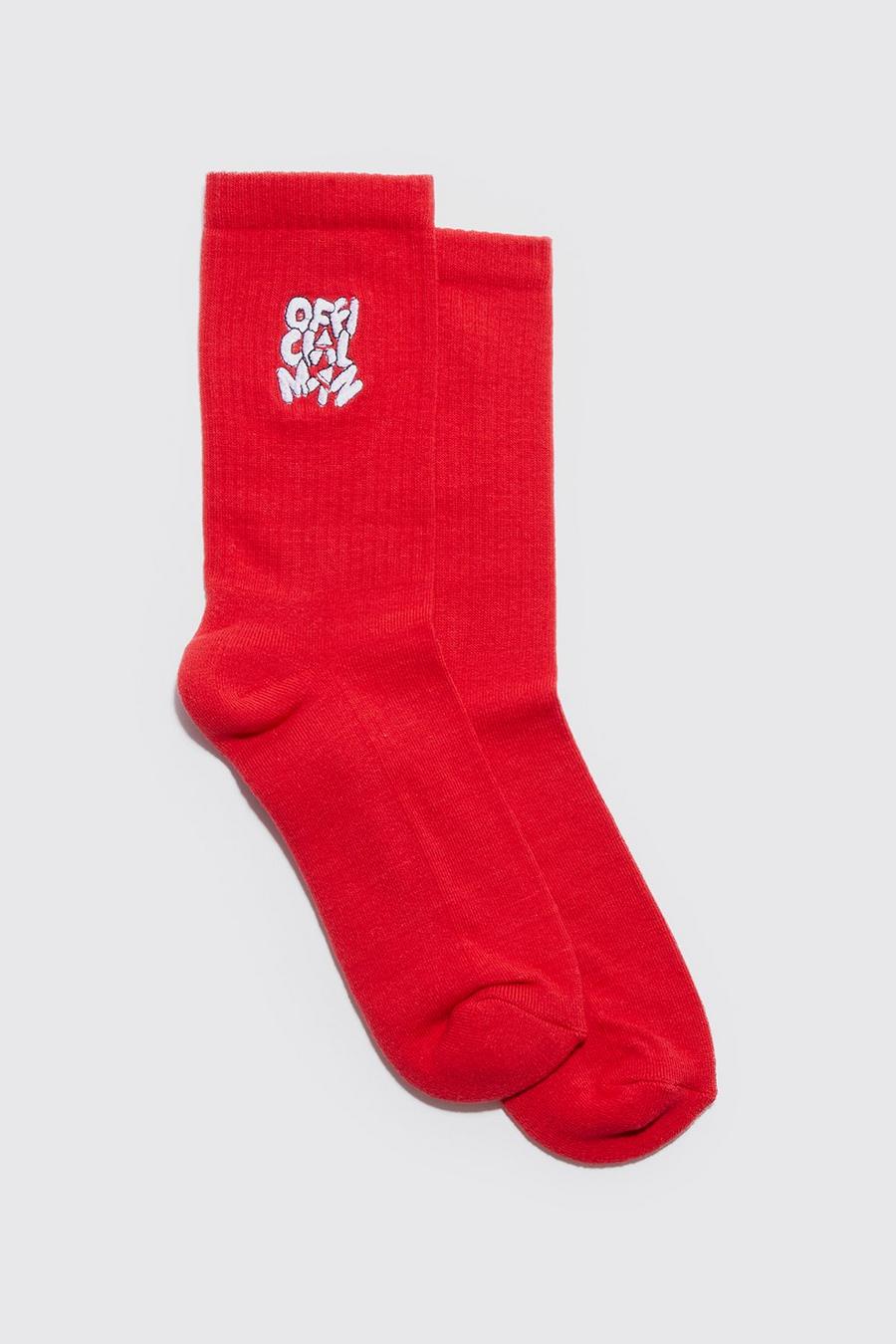 Red Official Man Embroidered Socks image number 1