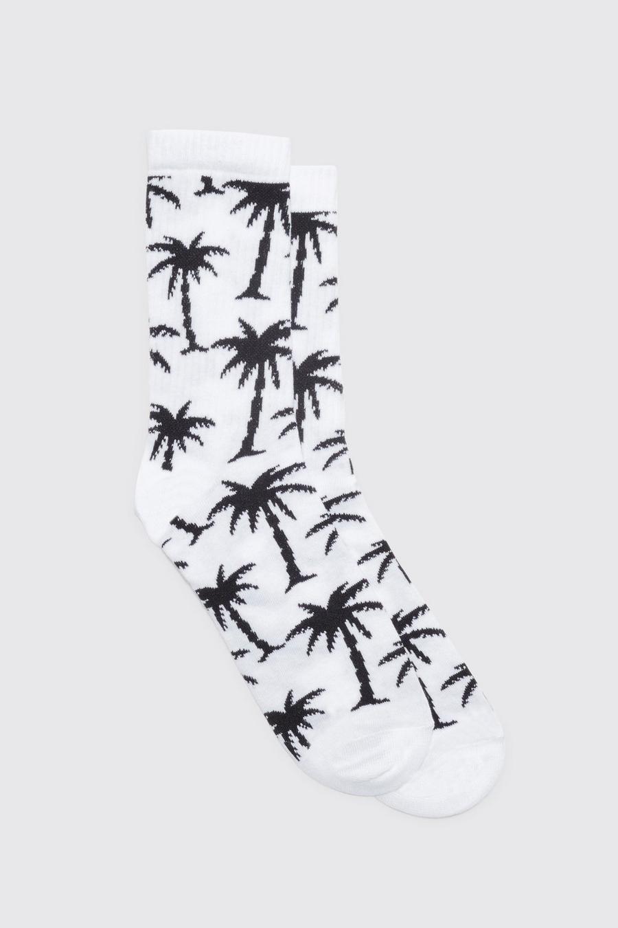 White Palm Patterned Socks image number 1