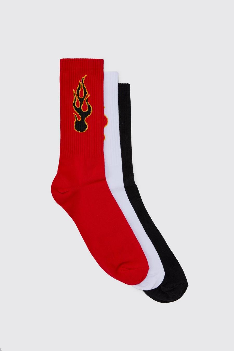 Multi 3 Pack Flame Graphic Socks image number 1