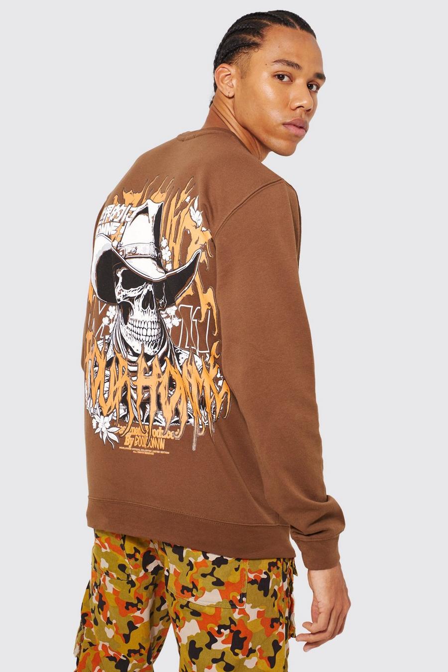 Chocolate brown Tall Cowboy Skeleton Graphic Sweatshirt