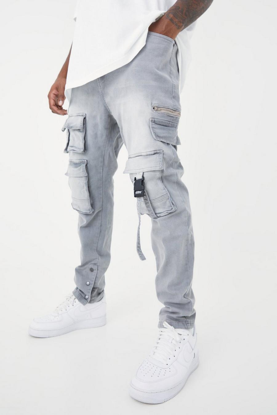 Plus Skinny Stretch Cargo-Jeans mit Taschen, Grey image number 1