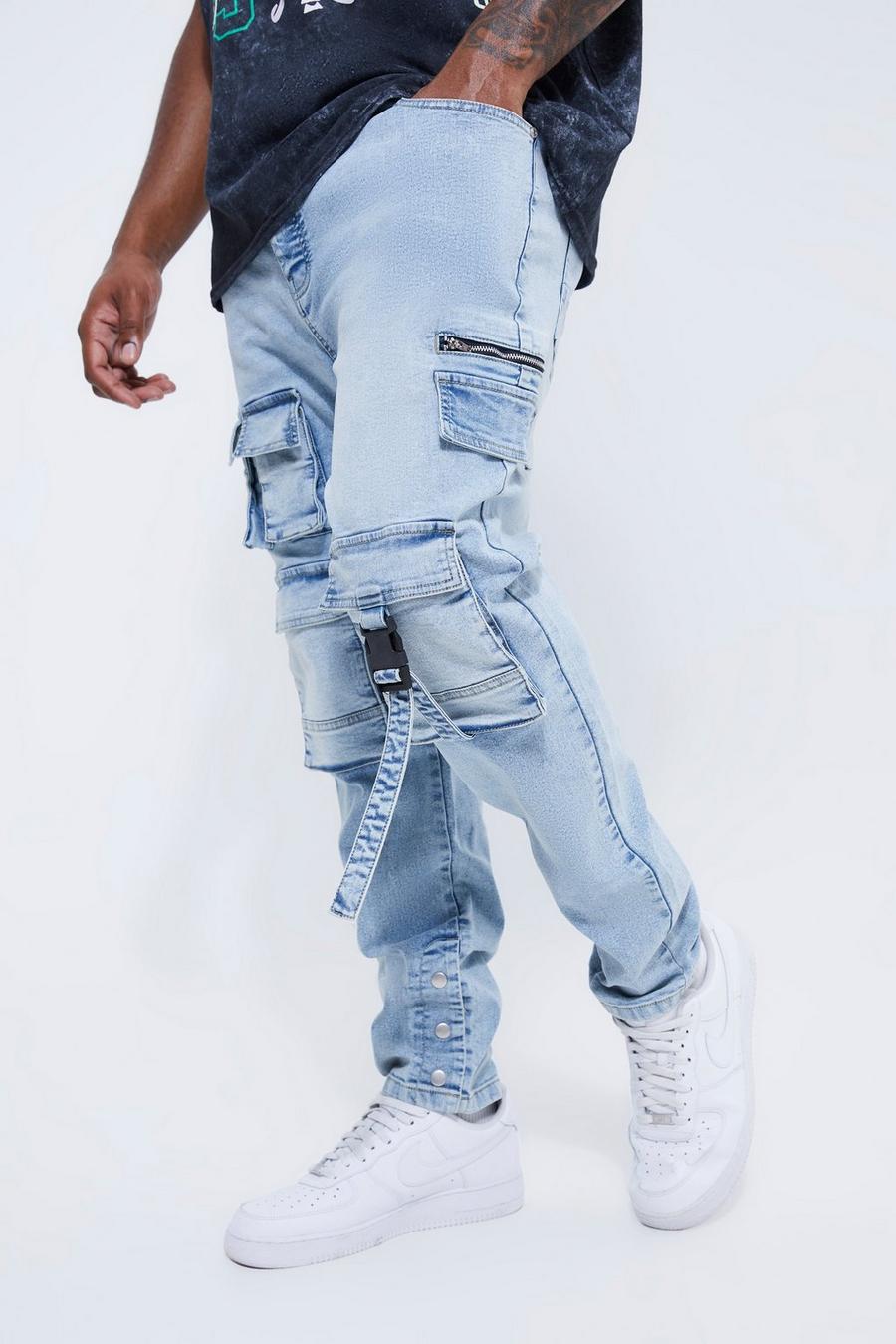 Light blue Plus Skinny Stretch Multi Pocket Cargo Jeans image number 1