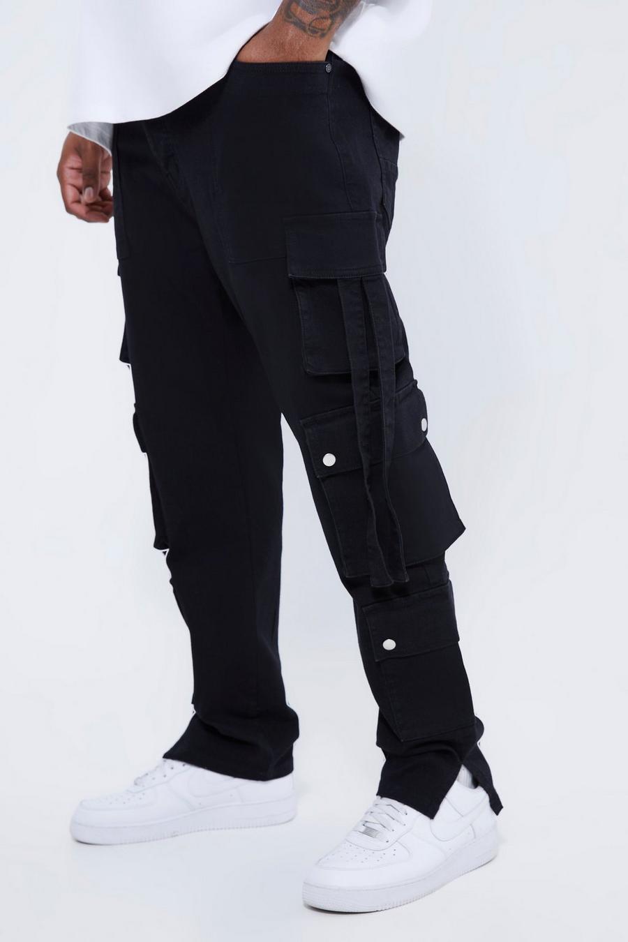 Baggy Rigid Strap Detail Distressed Cargo Jeans