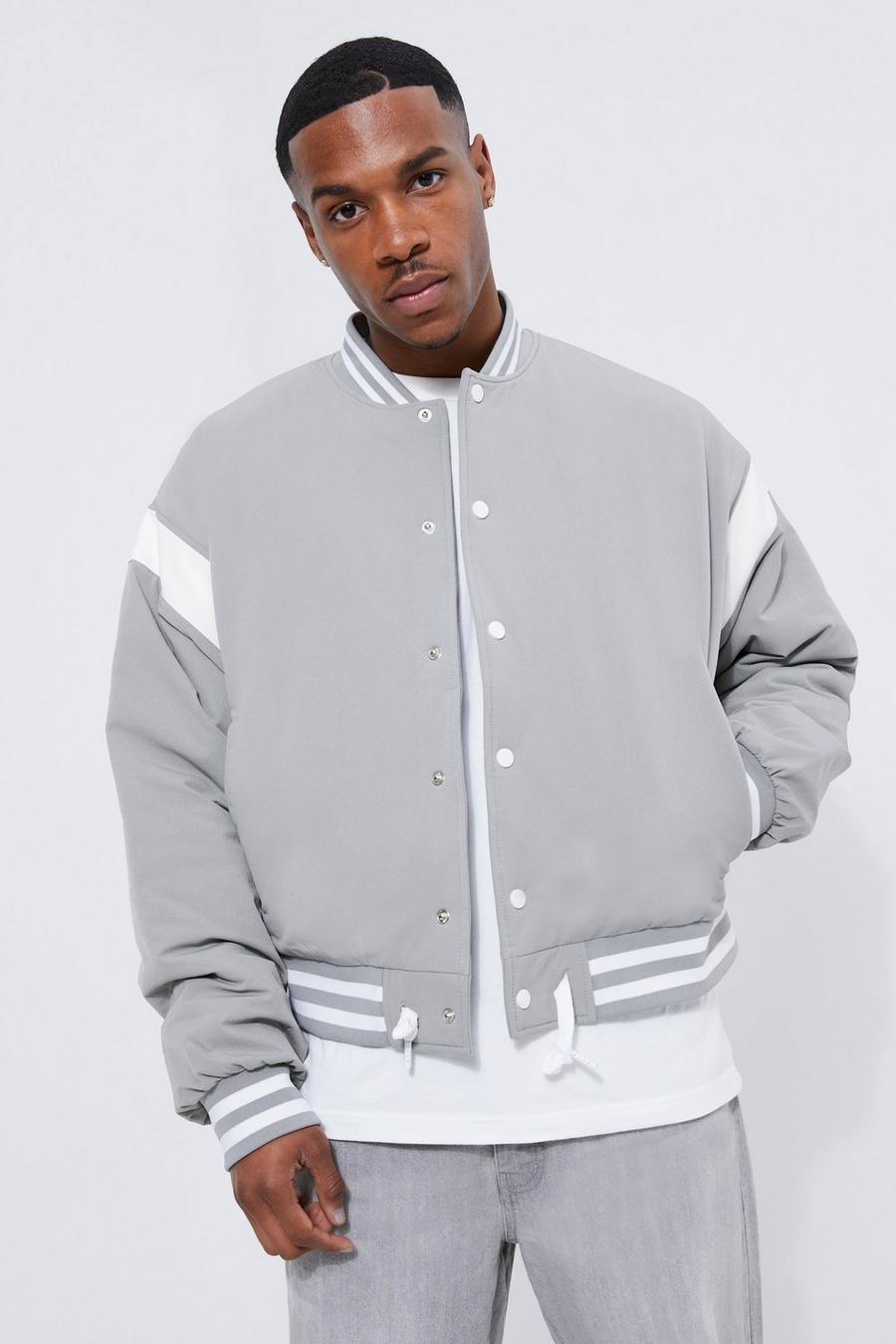Grey Washed Nylon Bomber With Contrast Trims image number 1