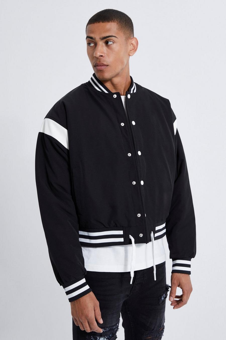Black nero Washed Nylon Bomber With Contrast Trims
