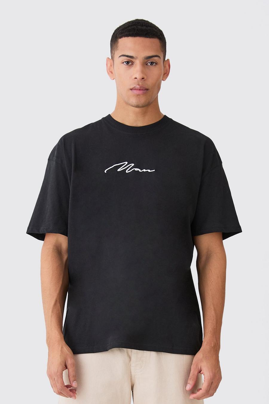 2er-Pack Oversize Man Signature T-Shirts, Black image number 1