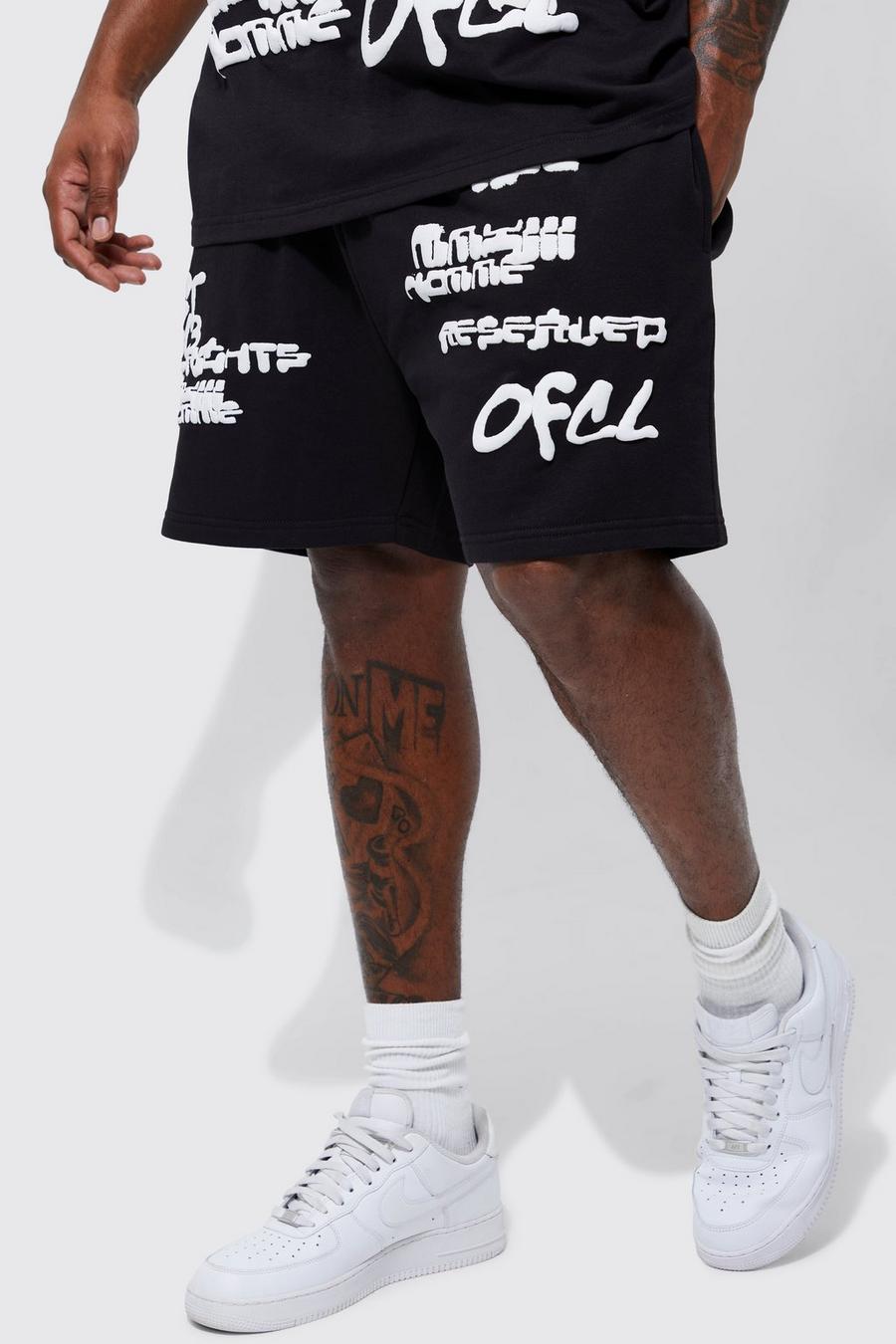 Black Plus Relax Fit All Over Text Short