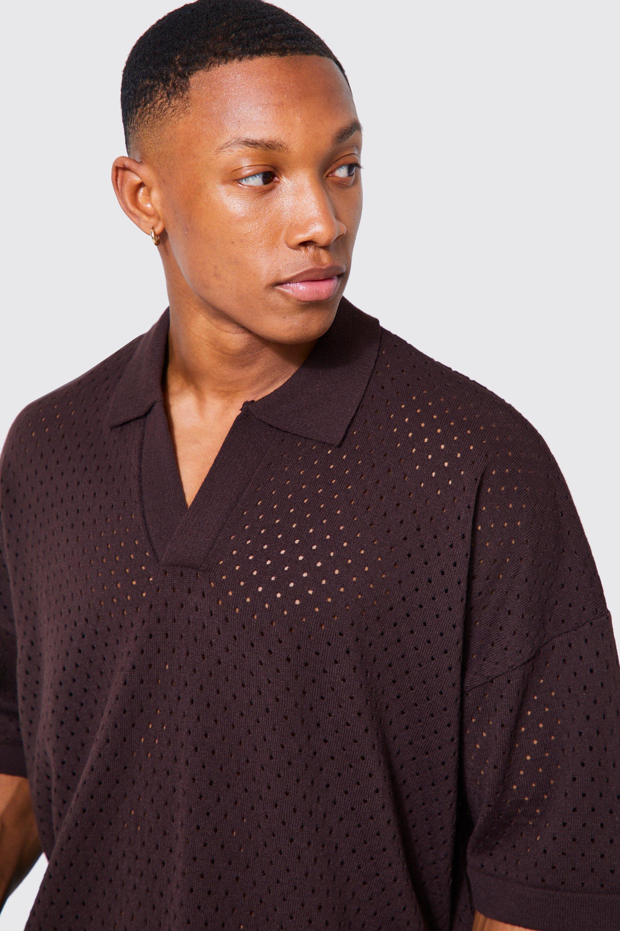 boohoo BOXY MARL ニットポロ & ショート セットアップ 2色 Short Sleeve Boxy Fit Revere Open Knit Polo | boohoo