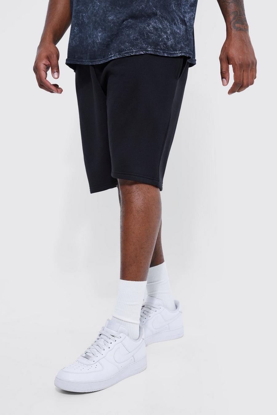 Black schwarz Plus Slim Fit Mid Length Jersey Short