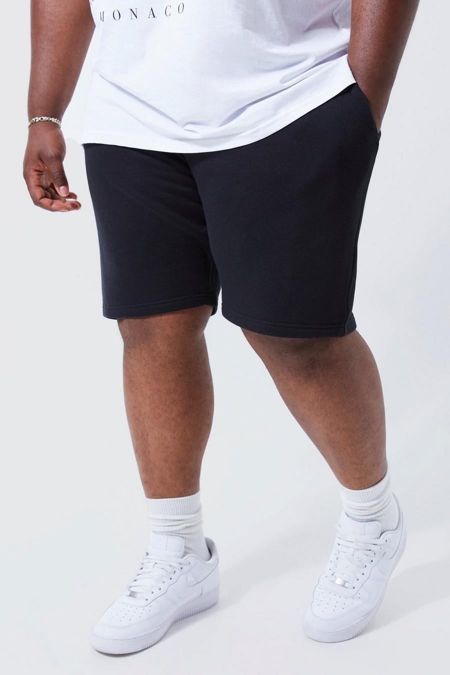 Black svart Plus Loose Fit Mid Length Jersey Short