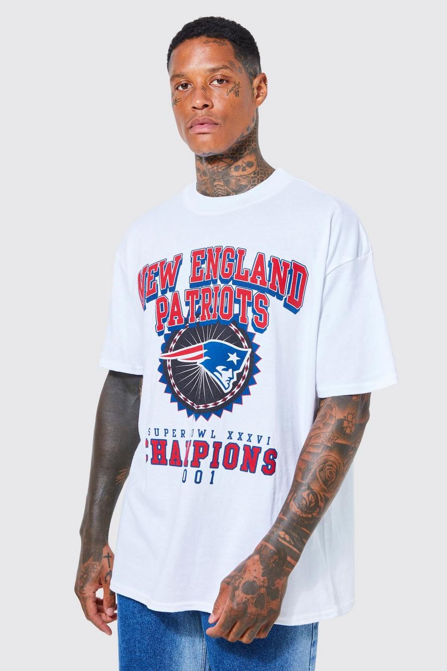 Cool Oversize Fit NFL New England Patriots Crew Neck Short Sleeve T-Shirt